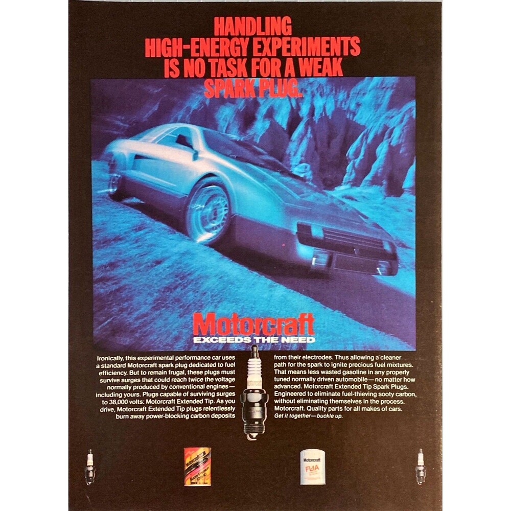 Motorcraft Extended Tip Spark Plugs "Exceeds the Need" Vintage Print Ad 1983